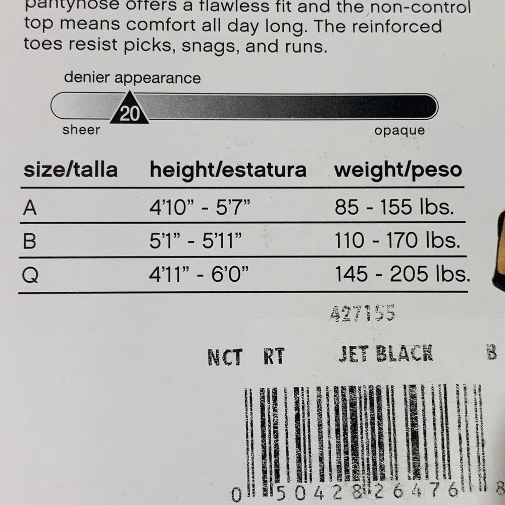 Hanes Regular Top Pantyhose Jet Black Size B 2 Pair‎ Sheer Leg 110-170 lbs